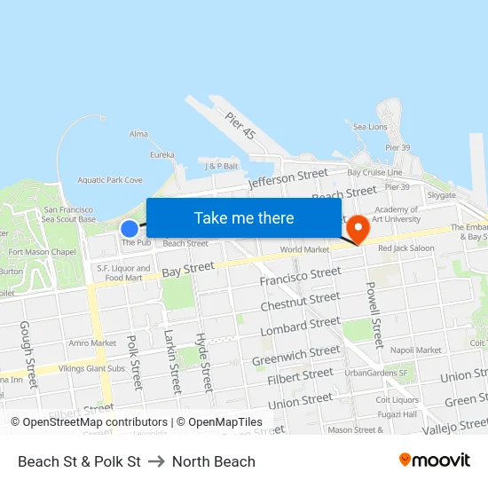 Beach St & Polk St to North Beach map