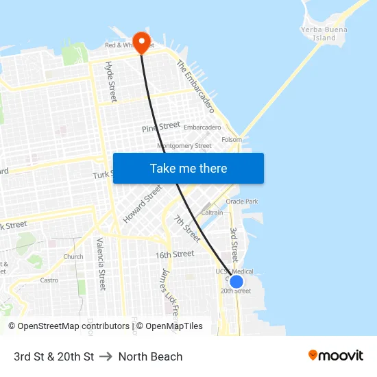 3rd St & 20th St to North Beach map