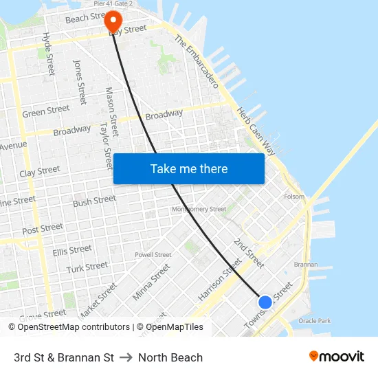 3rd St & Brannan St to North Beach map