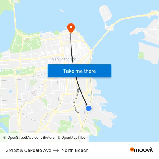 3rd St & Oakdale Ave to North Beach map