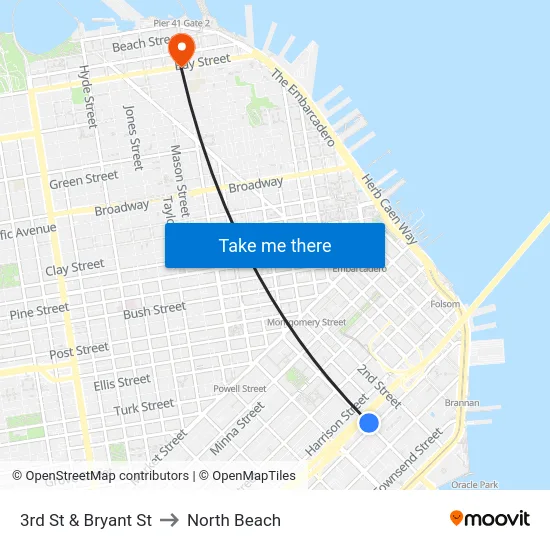 3rd St & Bryant St to North Beach map