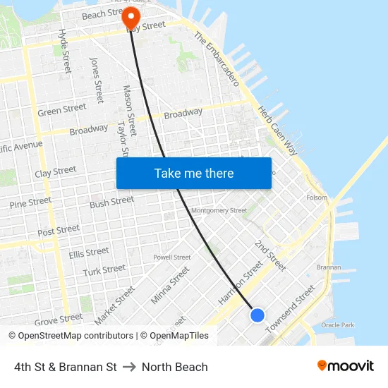 4th St & Brannan St to North Beach map