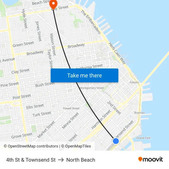 4th St & Townsend St to North Beach map
