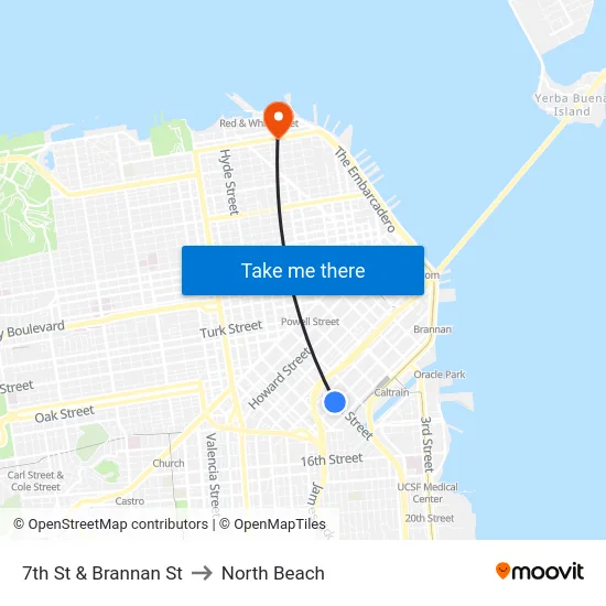 7th St & Brannan St to North Beach map