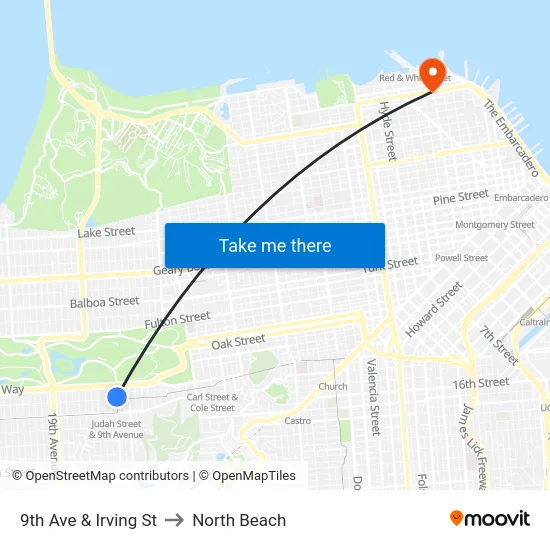 9th Ave & Irving St to North Beach map