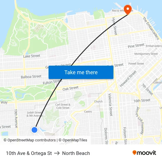 10th Ave & Ortega St to North Beach map