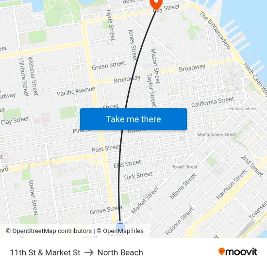 11th St & Market St to North Beach map