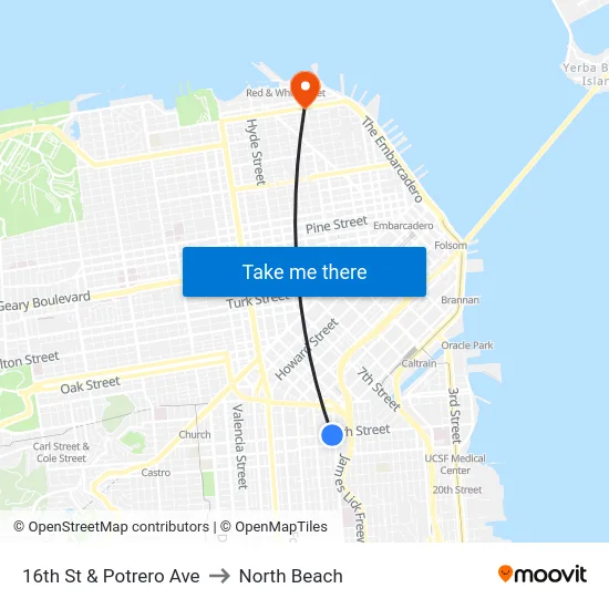 16th St & Potrero Ave to North Beach map
