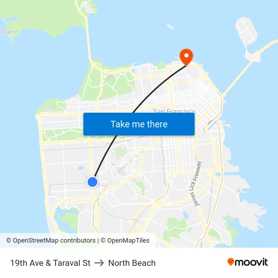 19th Ave & Taraval St to North Beach map