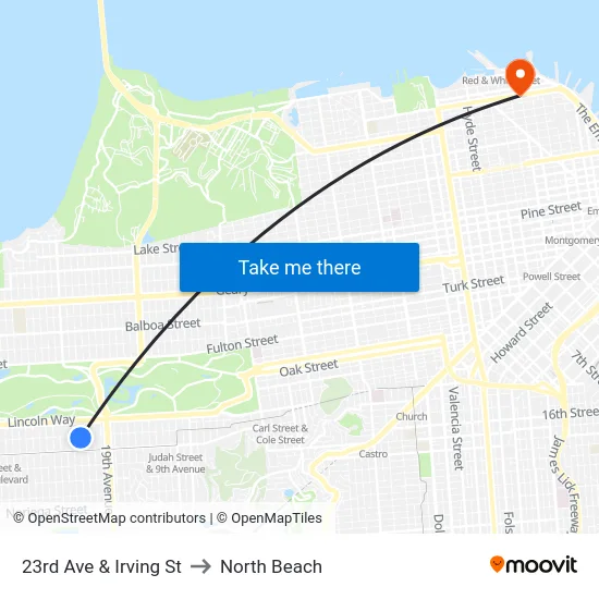 23rd Ave & Irving St to North Beach map