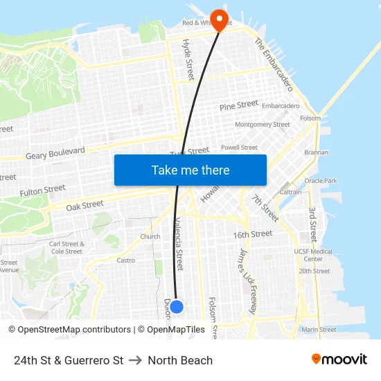 24th St & Guerrero St to North Beach map