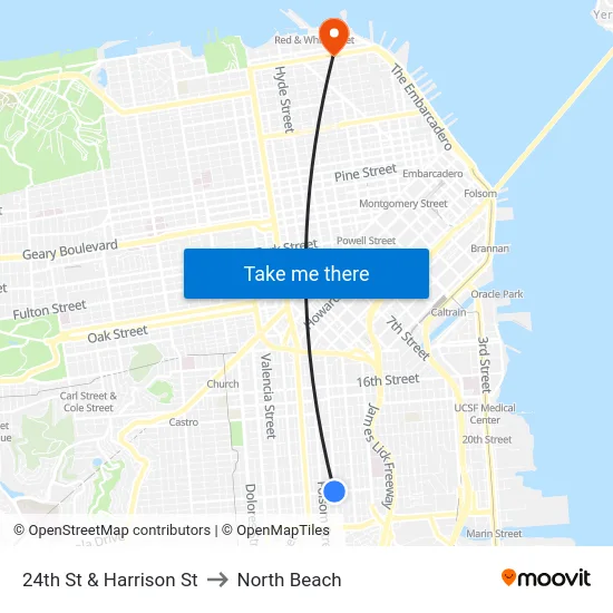 24th St & Harrison St to North Beach map
