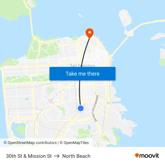 30th St & Mission St to North Beach map