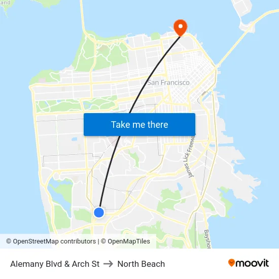 Alemany Blvd & Arch St to North Beach map