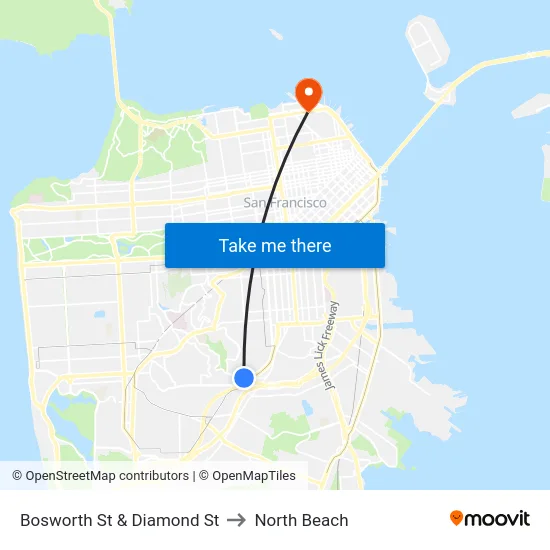 Bosworth St & Diamond St to North Beach map