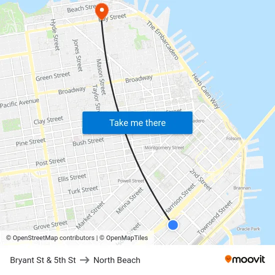 Bryant St & 5th St to North Beach map