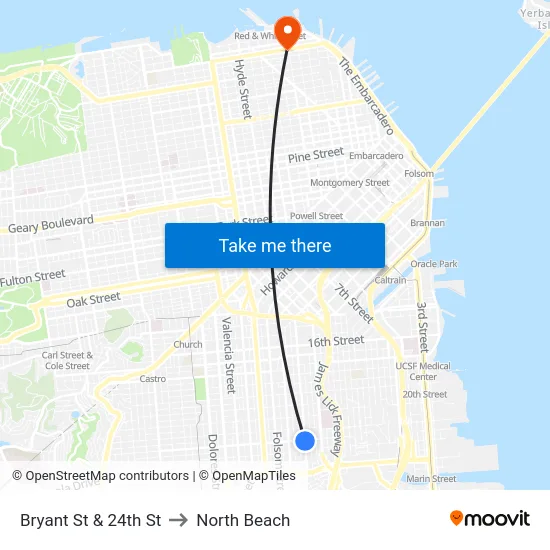 Bryant St & 24th St to North Beach map