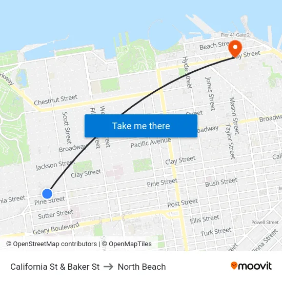 California St & Baker St to North Beach map