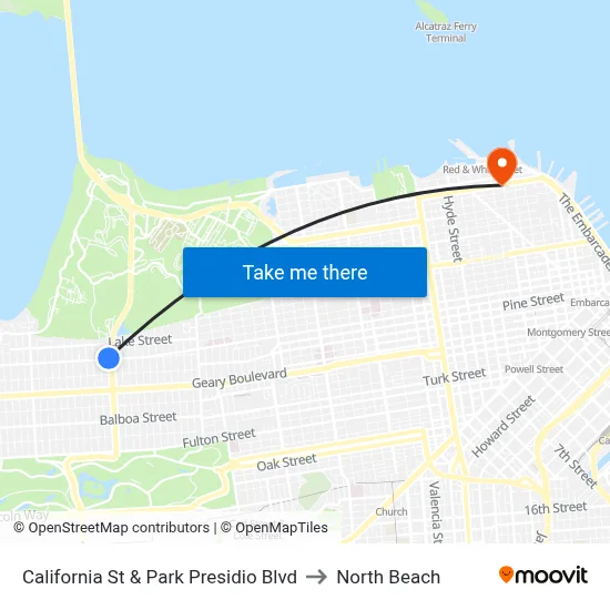 California St & Park Presidio Blvd to North Beach map