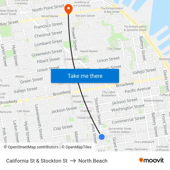 California St & Stockton St to North Beach map