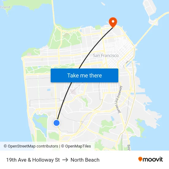 19th Ave & Holloway St to North Beach map