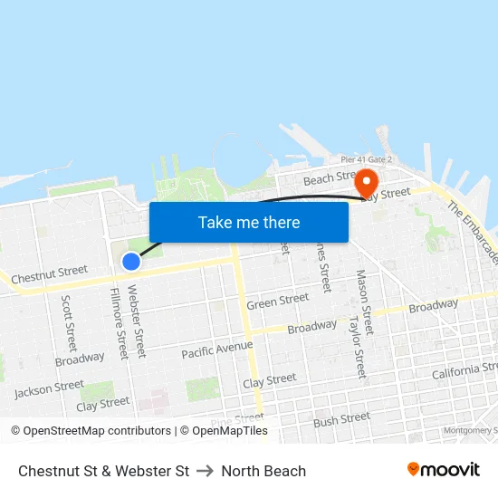 Chestnut St & Webster St to North Beach map