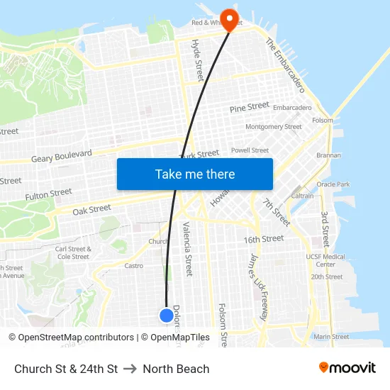 Church St & 24th St to North Beach map