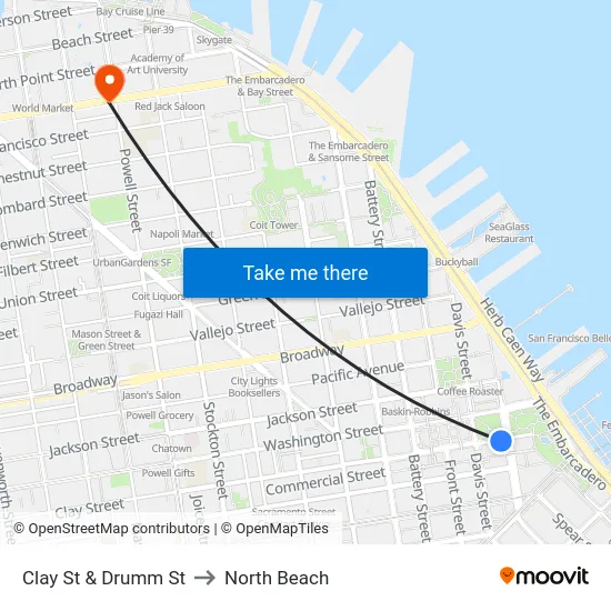 Clay St & Drumm St to North Beach map