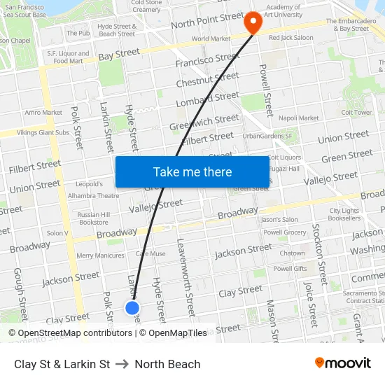 Clay St & Larkin St to North Beach map