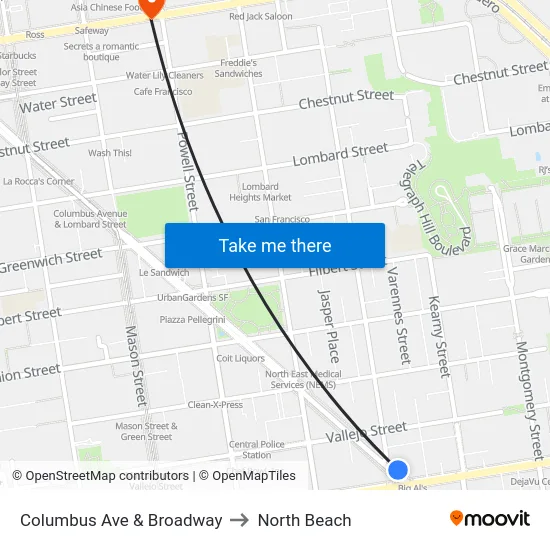 Columbus Ave & Broadway to North Beach map
