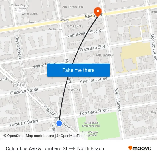 Columbus Ave & Lombard St to North Beach map