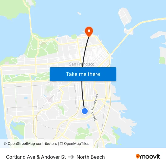 Cortland Ave & Andover St to North Beach map