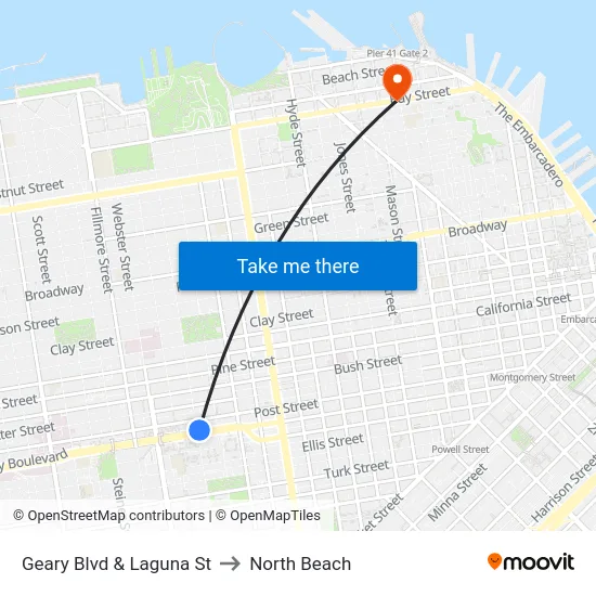 Geary Blvd & Laguna St to North Beach map