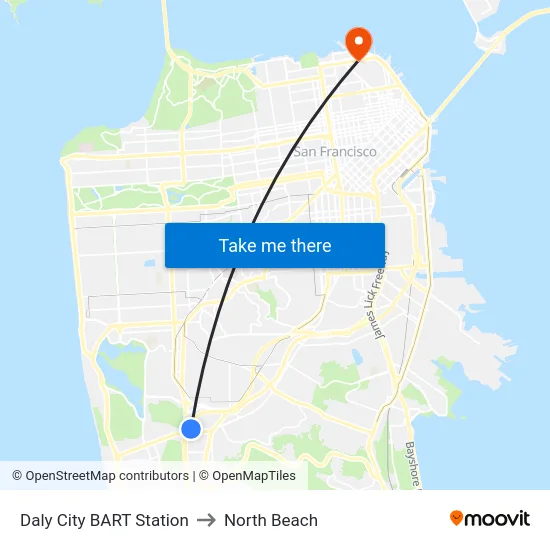 Daly City BART Station to North Beach map