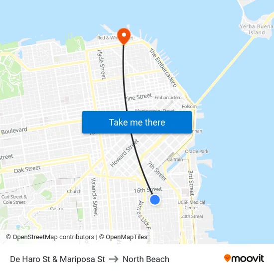 De Haro St & Mariposa St to North Beach map