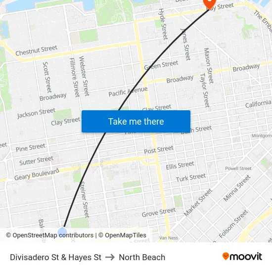 Divisadero St & Hayes St to North Beach map