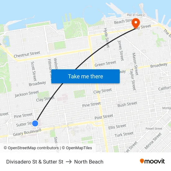 Divisadero St & Sutter St to North Beach map