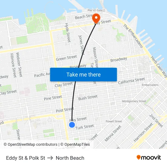 Eddy St & Polk St to North Beach map