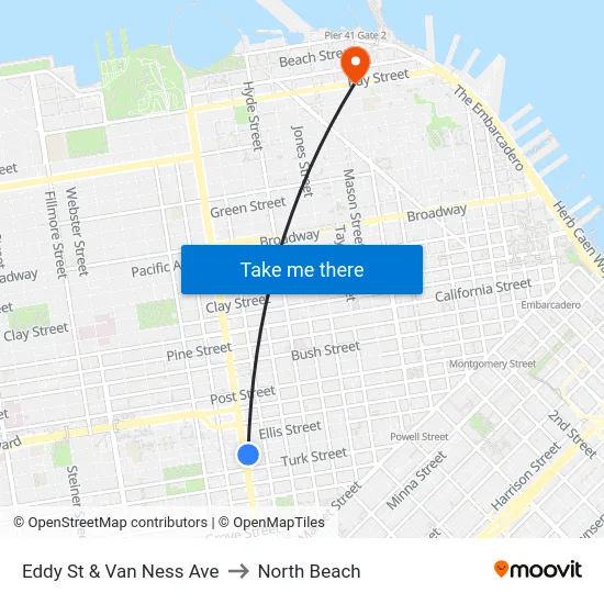 Eddy St & Van Ness Ave to North Beach map