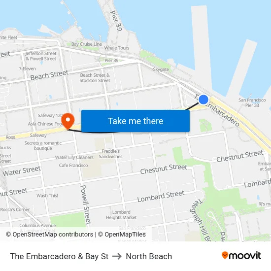 The Embarcadero & Bay St to North Beach map