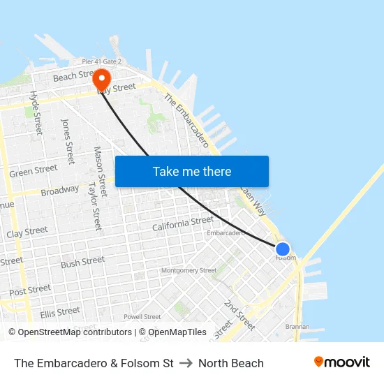The Embarcadero & Folsom St to North Beach map