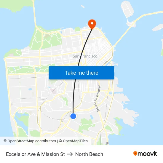 Excelsior Ave & Mission St to North Beach map