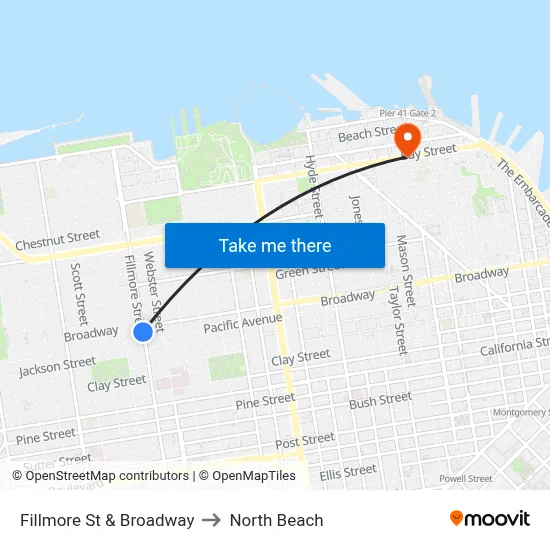Fillmore St & Broadway to North Beach map