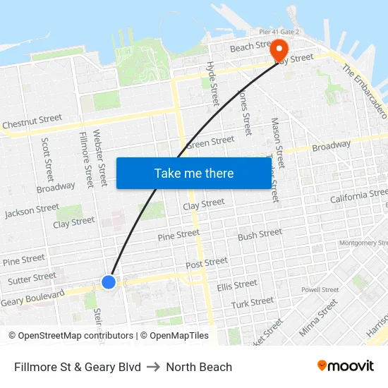 Fillmore St & Geary Blvd to North Beach map