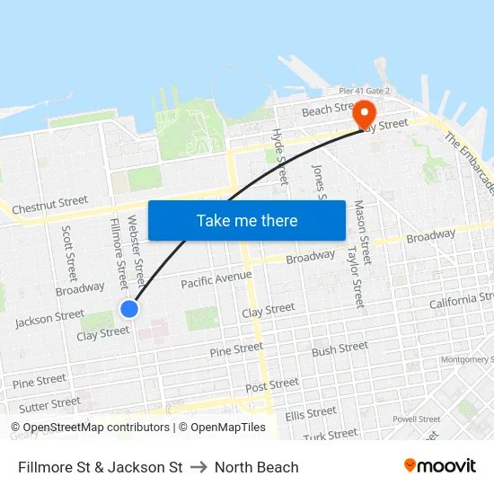 Fillmore St & Jackson St to North Beach map