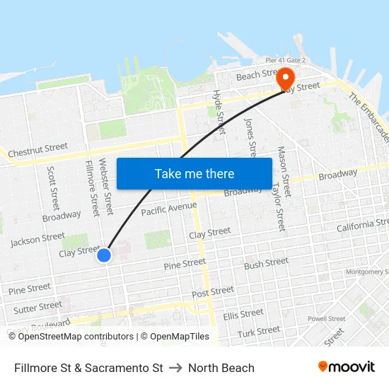 Fillmore St & Sacramento St to North Beach map