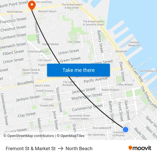 Fremont St & Market St to North Beach map