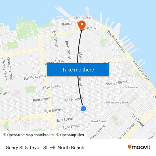Geary St & Taylor St to North Beach map