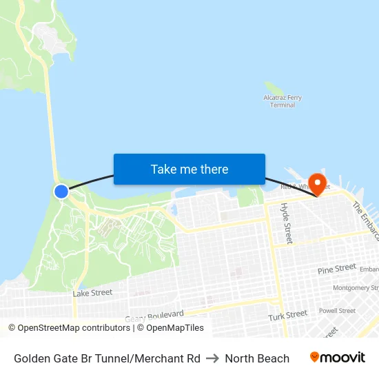 Golden Gate Br Tunnel/Merchant Rd to North Beach map