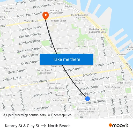 Kearny St & Clay St to North Beach map